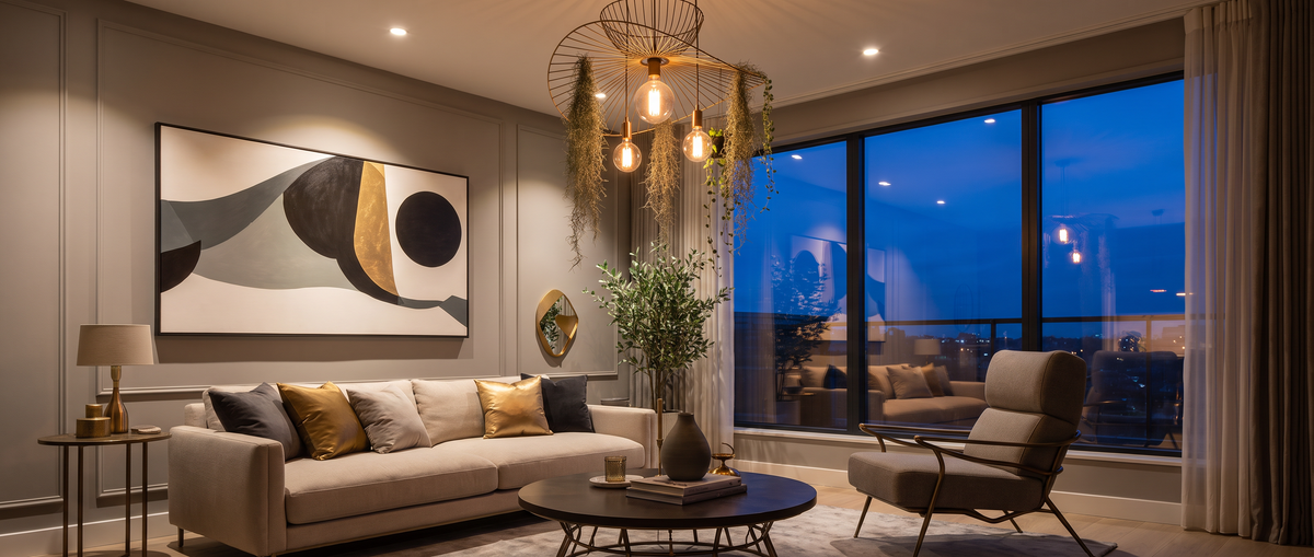 Modern living room with sofa and accent chair