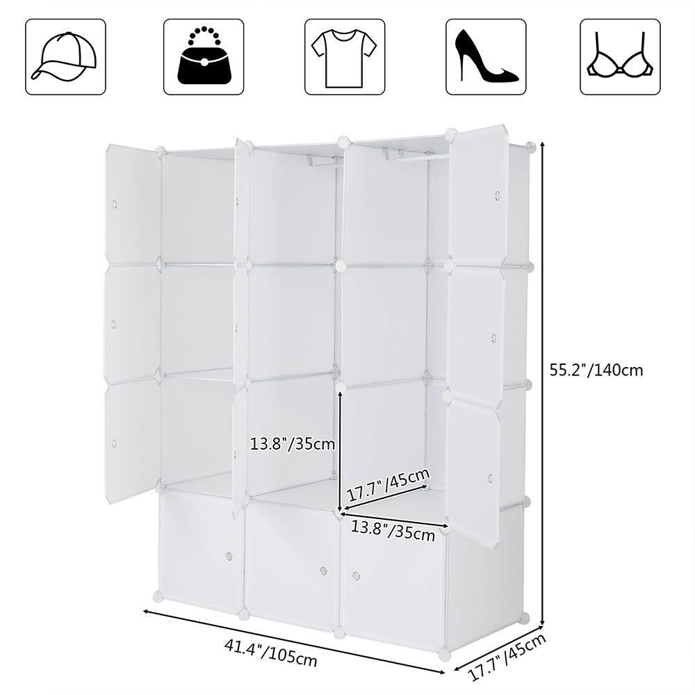 12-Cube Modular Wardrobe Organizer, White
