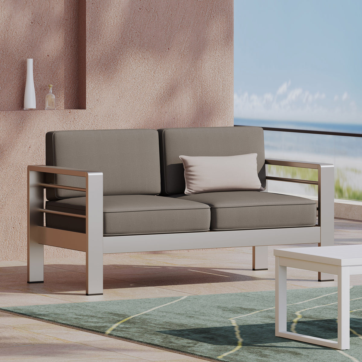 Loveseat Sofa with Track Arms, Khaki
