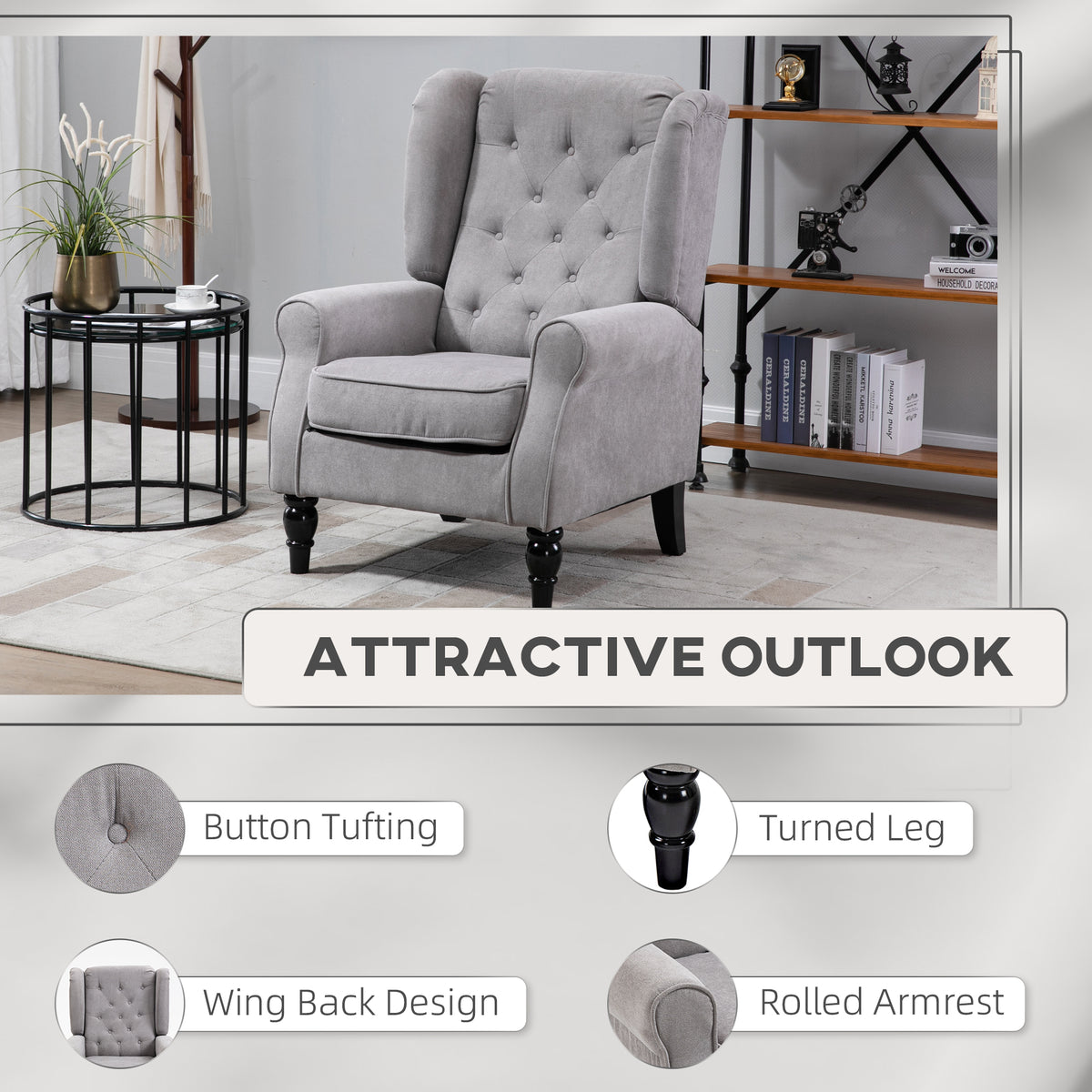 Tufted Club Accent Chair, Gray