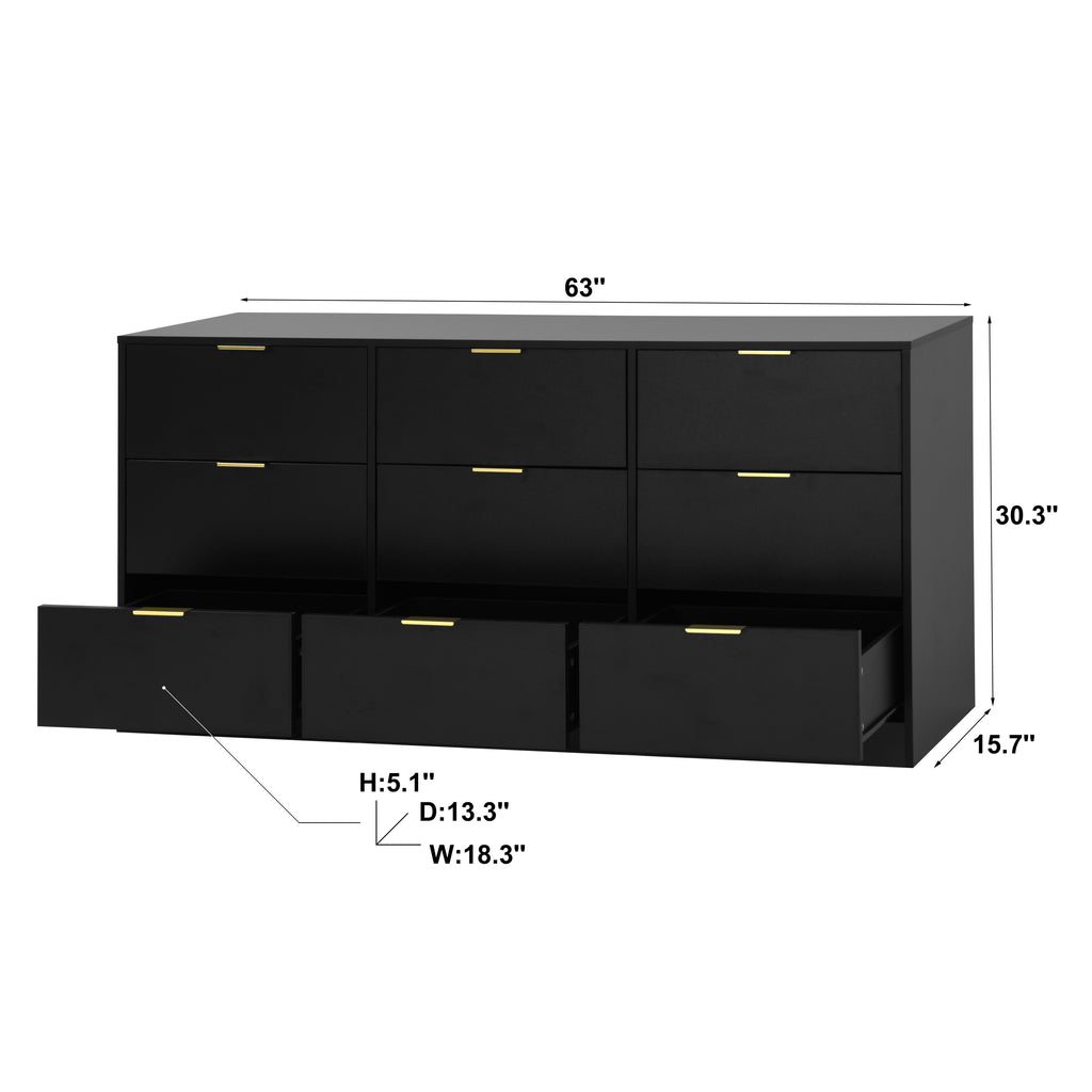 63-Inch Black 9-Drawer Dresser