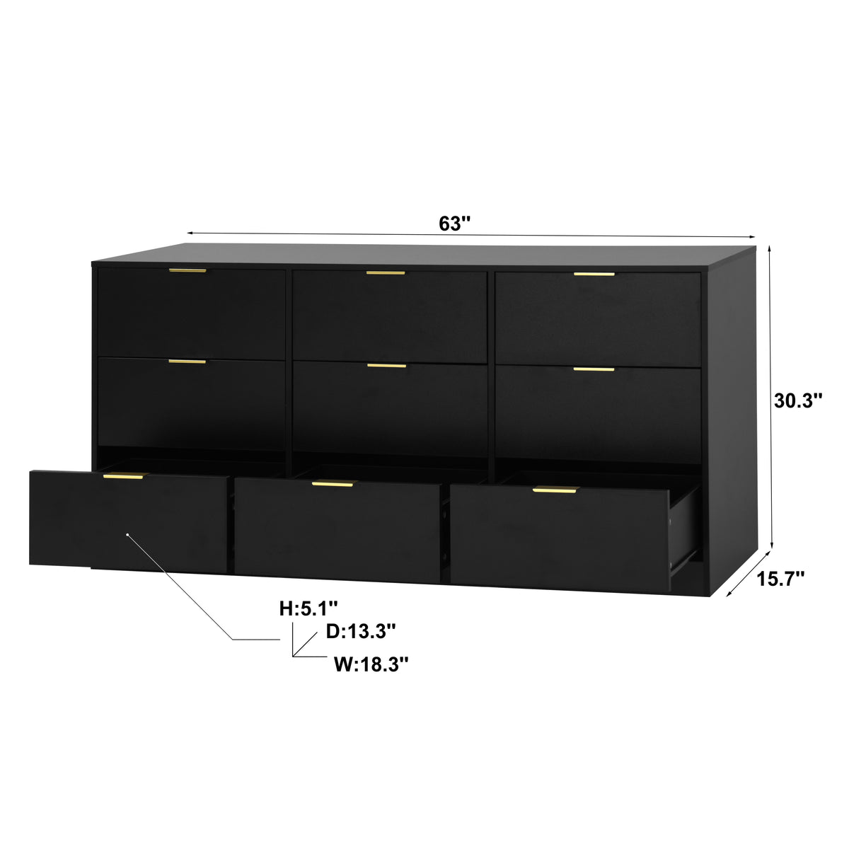 63-Inch Black 9-Drawer Dresser