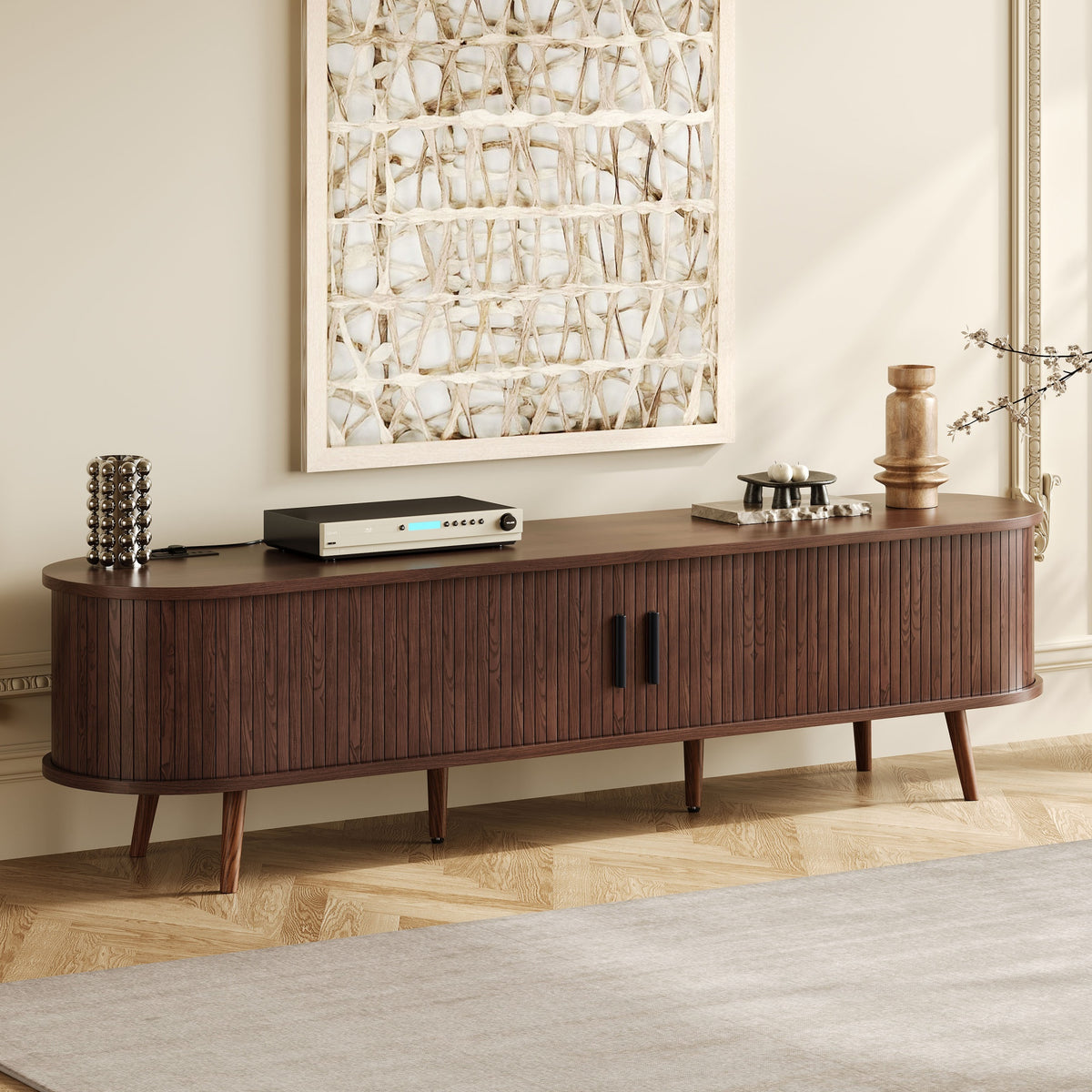 Mid-Century TV Stand with Tambour Doors, 70 in