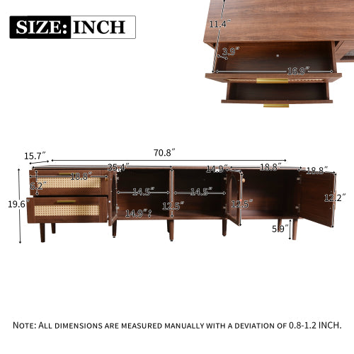 Rattan LED TV Stand for TVs up to 80 in, Dark Brown