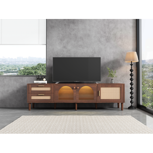 Rattan LED TV Stand for TVs up to 80 in, Dark Brown