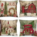 Christmas Linen Pillow Covers, 18 x 18-Inch, Set of 4