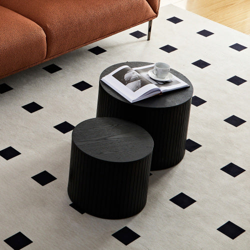 Round Nesting Coffee Table Set, 2 Pieces, Black