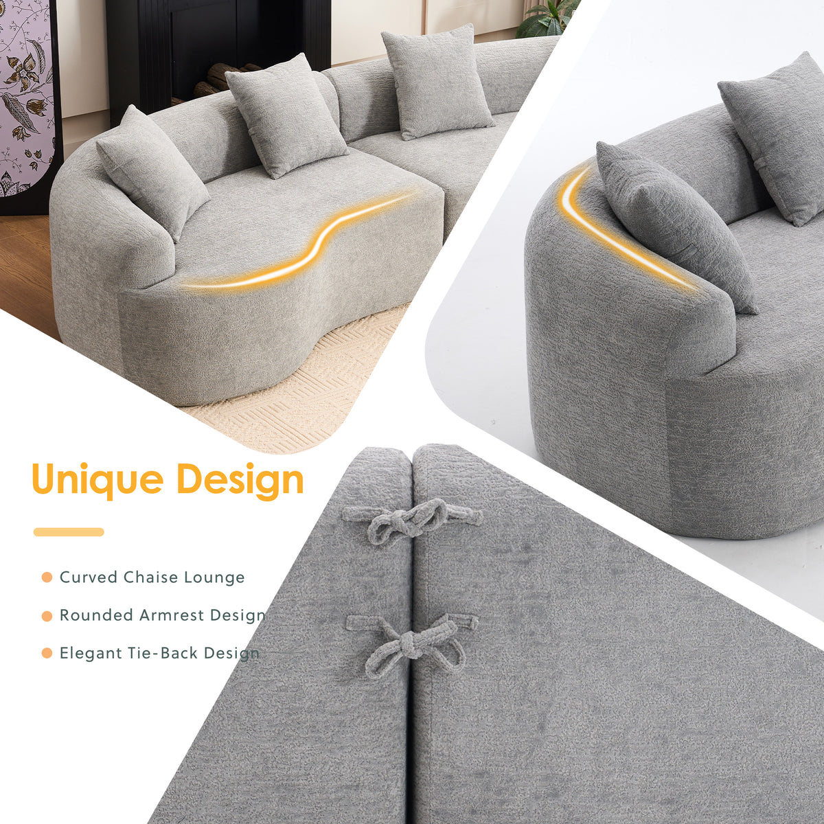 Curved Modular Sectional Sofa, 110 in, Grey