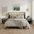 Solid Wood Queen Bed Frame with Green Headboard