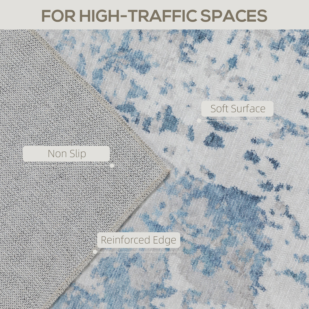 Washable Abstract Area Rug, 4 x 6 ft, Blue