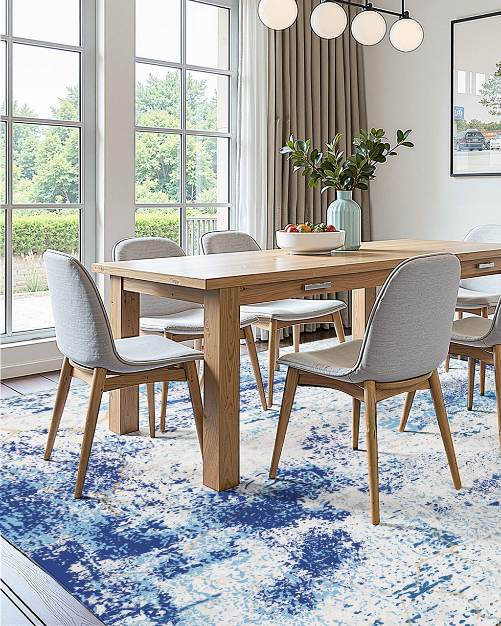 Washable Modern Area Rug, 5 x 7 ft, Blue