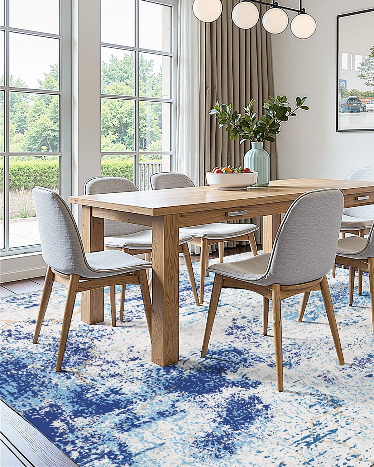 Washable Modern Area Rug, 5 x 7 ft, Blue
