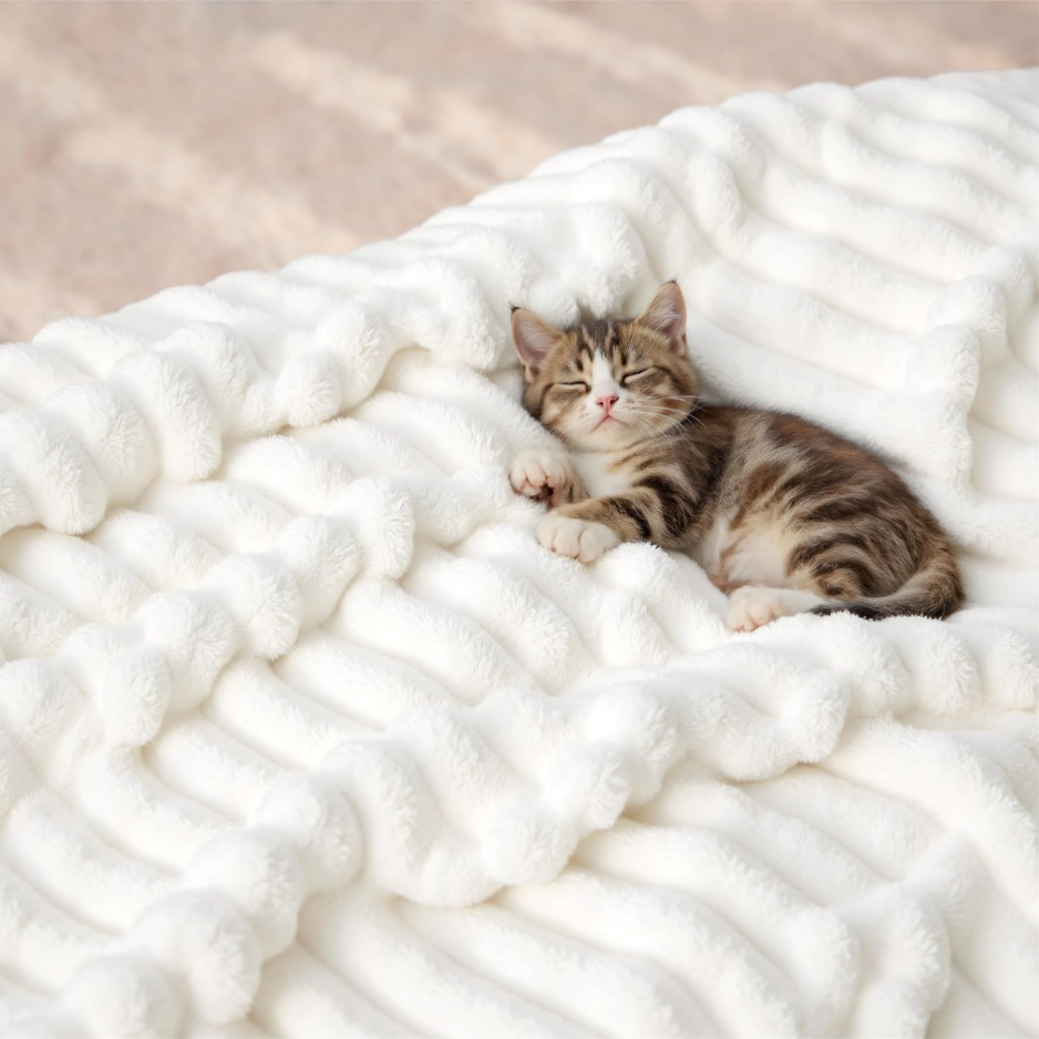 Cozy Fleece Throw Blanket, Off White, 50 x 60-Inch