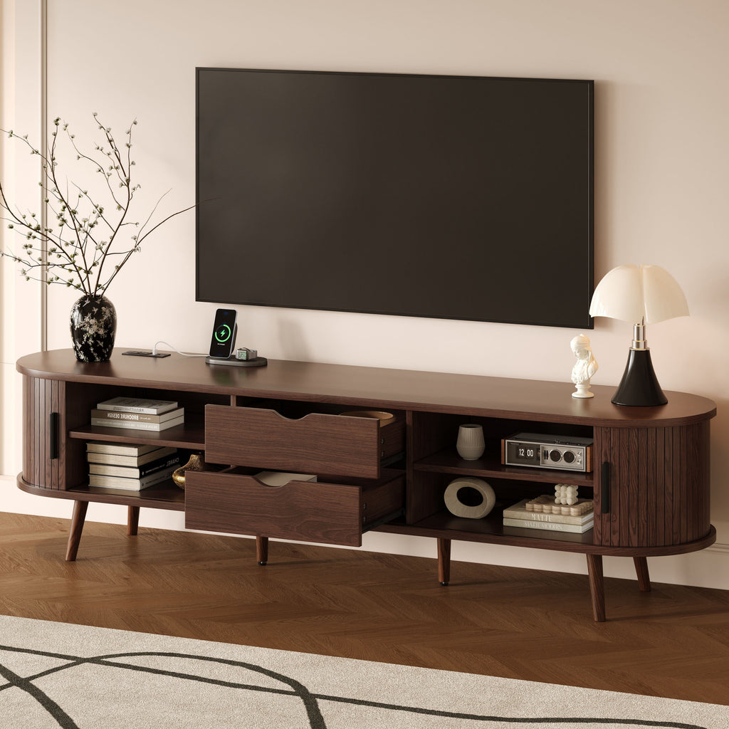 Mid-Century TV Stand with Tambour Doors, 70 in