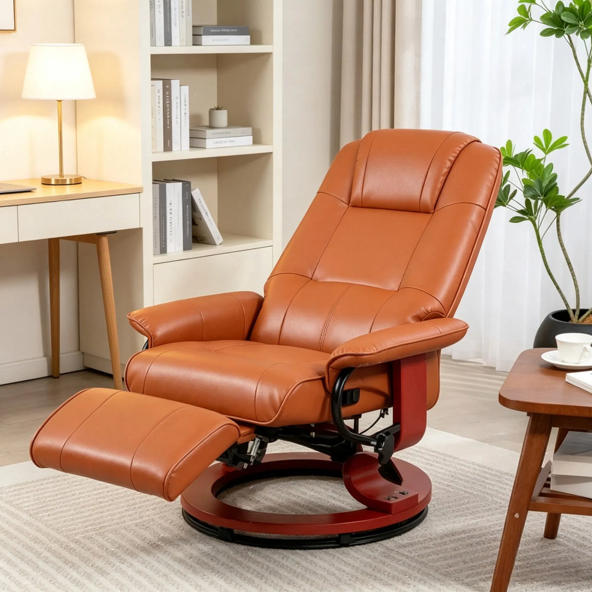 Swivel Recliner with Footrest, Light Brown