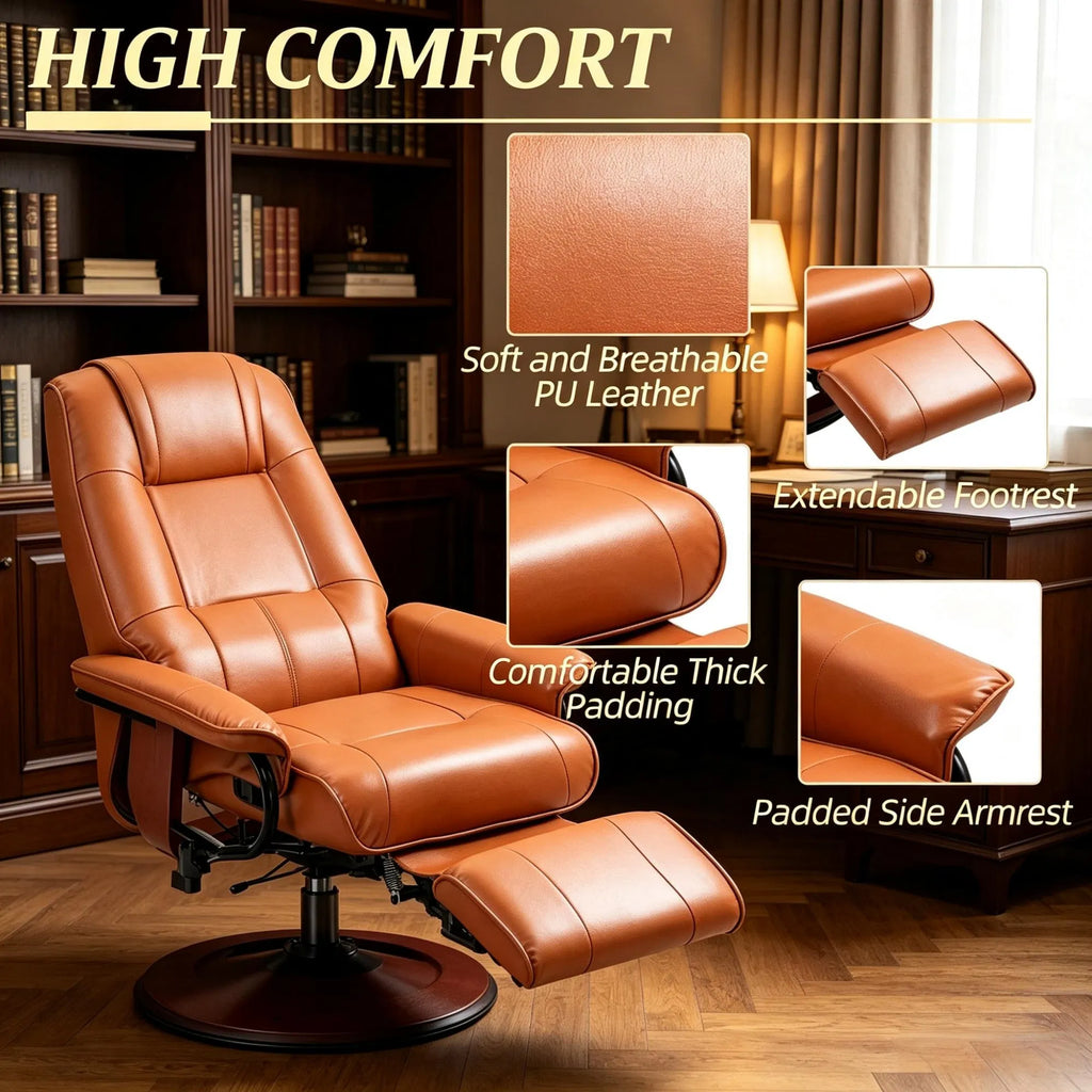 Swivel Recliner with Footrest, Light Brown