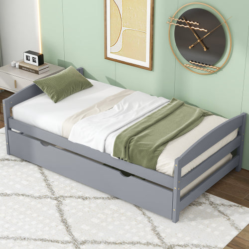 Twin Platform Bed with Trundle, Gray