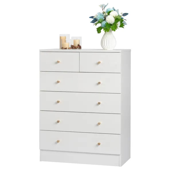 Modern 6-Drawer Dresser, White