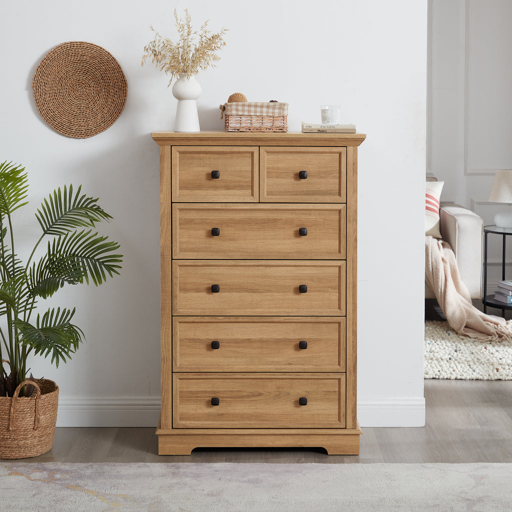 6-Drawer Tall Chest of Drawers, Oak