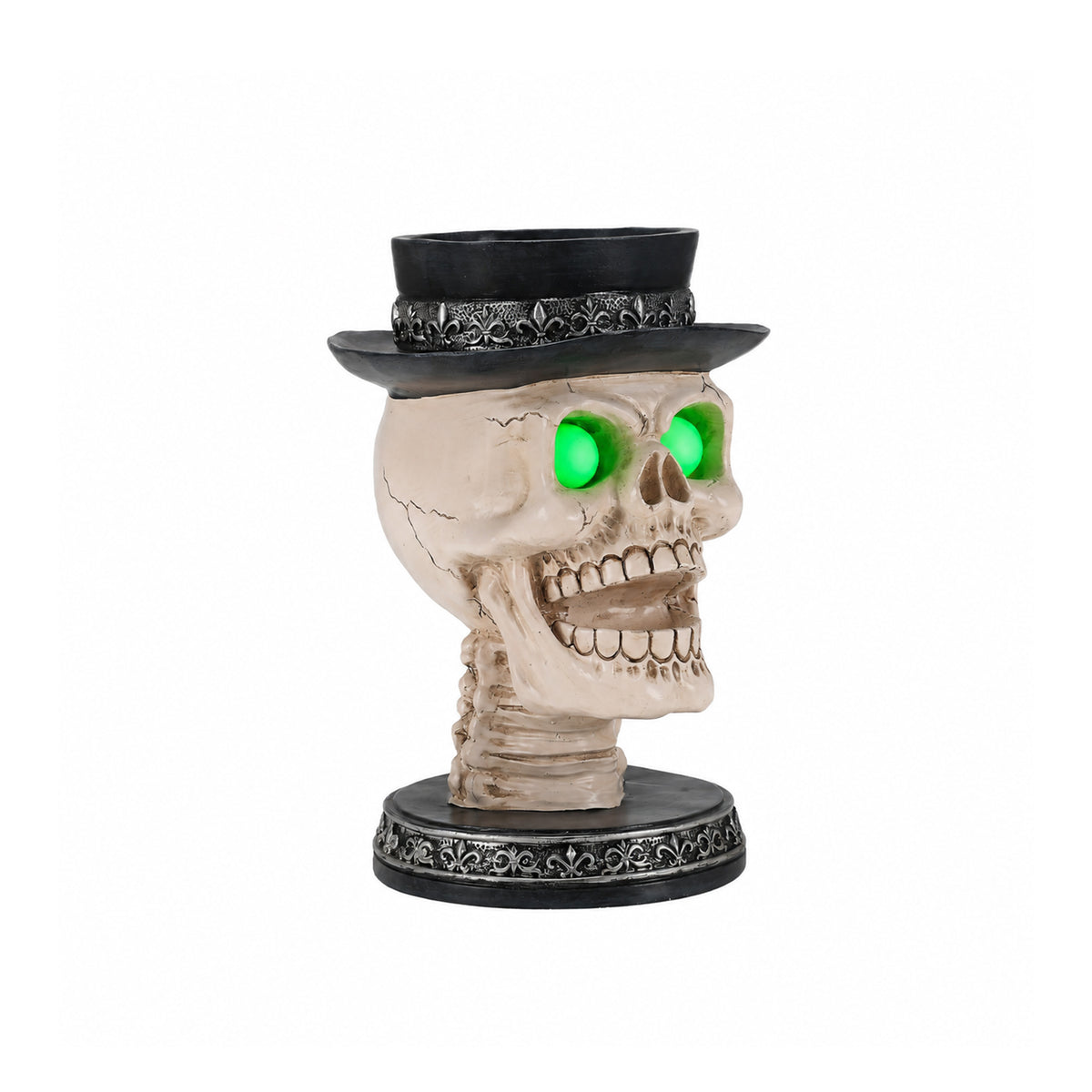 Open-Mouth Skull Candle Holder with Glowing Eyes and Top Hat