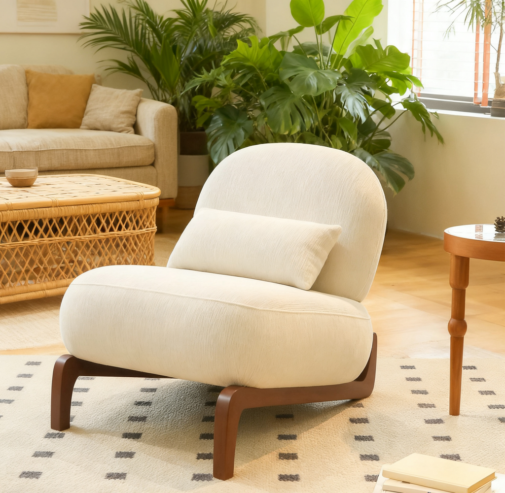 Armless Accent Chair with Solid Wood Legs, White