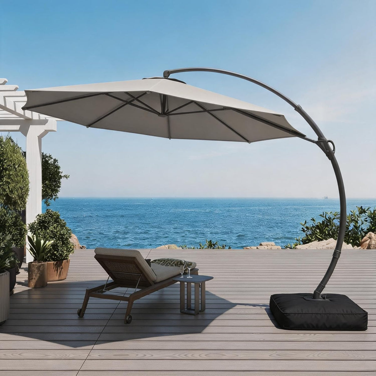 11 ft Round Cantilever Patio Umbrella with Base