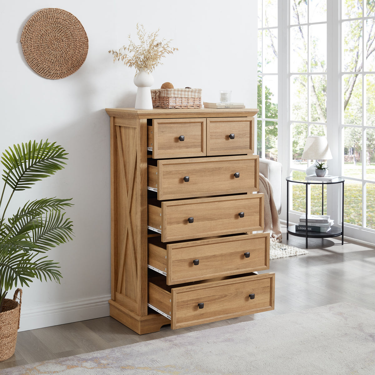 6-Drawer Tall Chest of Drawers, Oak