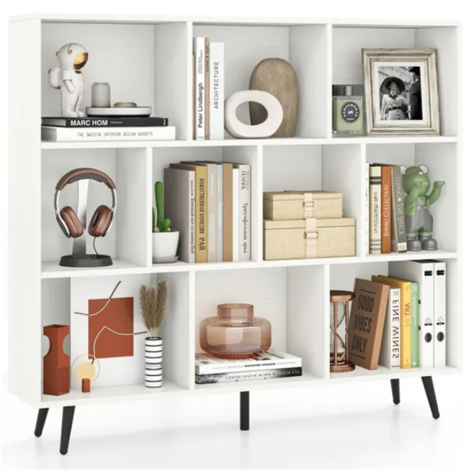 10-Cube 3-Tier Bookcase with Metal Legs