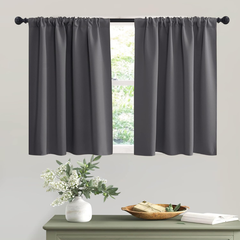 Short Grey Blackout Curtains, 42 x 36-Inch, 2 Panels