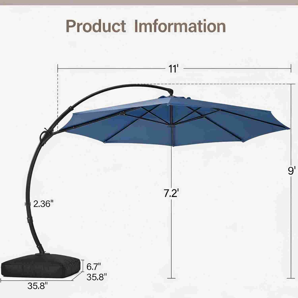 11 ft Round Cantilever Patio Umbrella with Base
