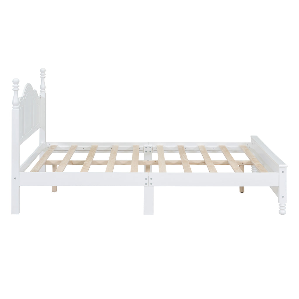 Retro Wood Platform Bed Frame, Queen, White