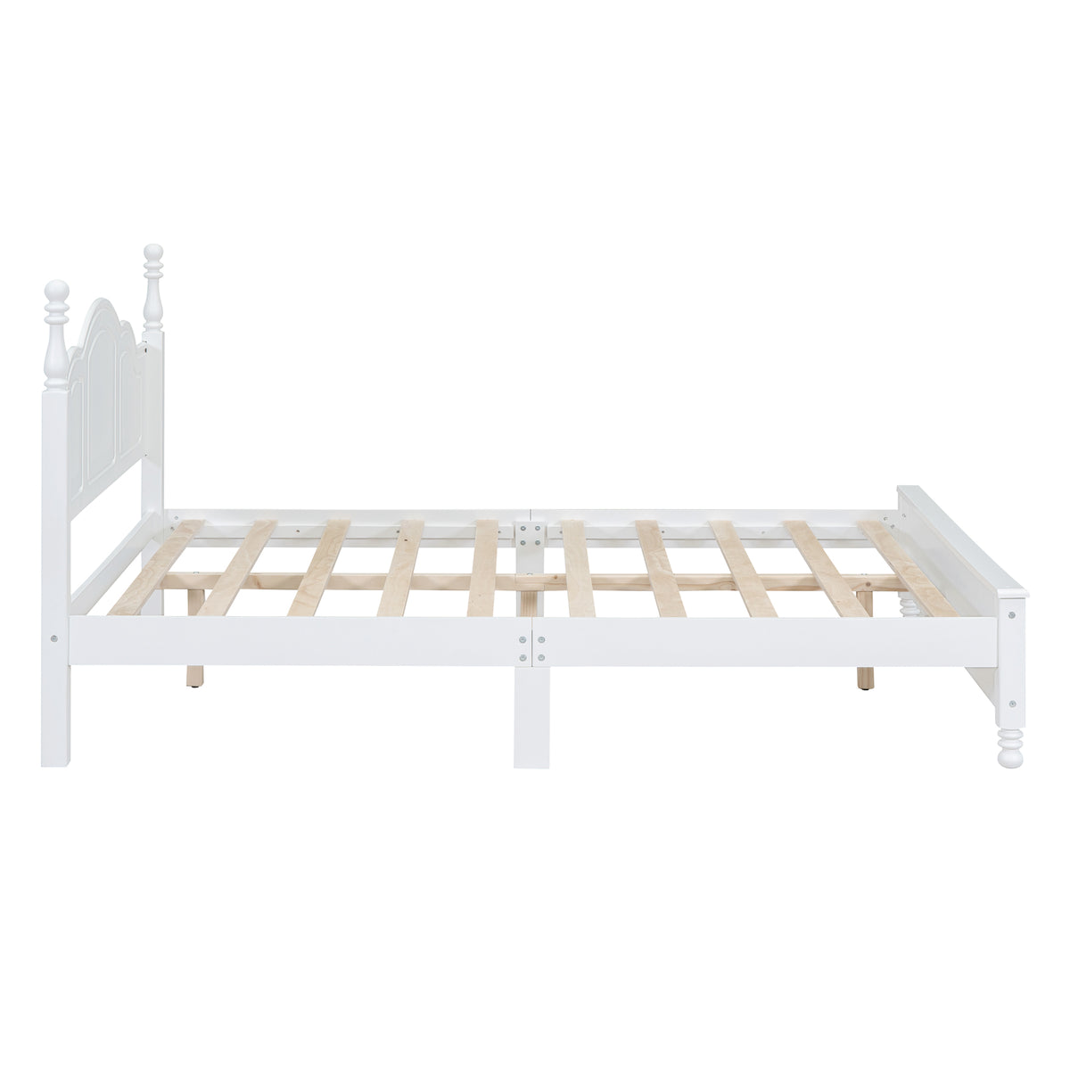 Retro Wood Platform Bed Frame, Queen, White