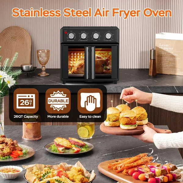 French Door Air Fryer Toaster Oven, 29.5 Qt, Black