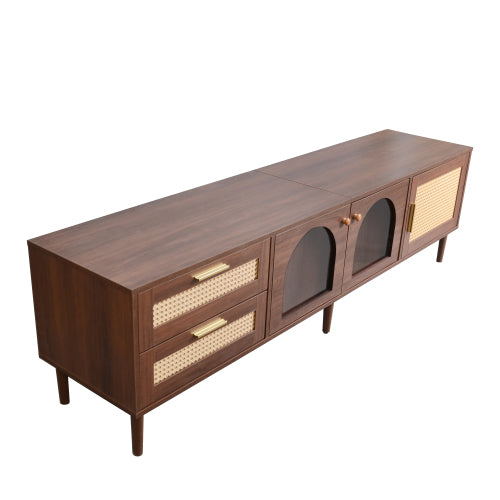 Rattan LED TV Stand for TVs up to 80 in, Dark Brown