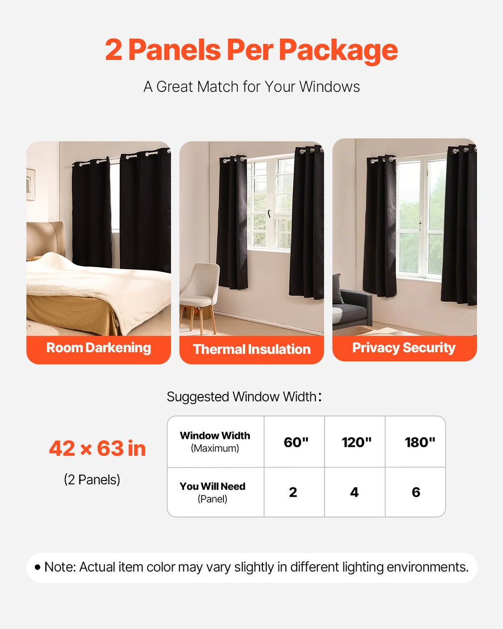 Thermal Insulated Blackout Curtains, 42 x 63-Inch, 2 Panels