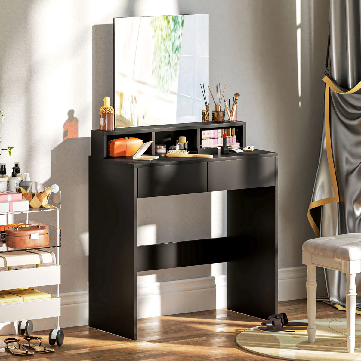 Makeup Vanity Desk with Mirror and Drawers, Black