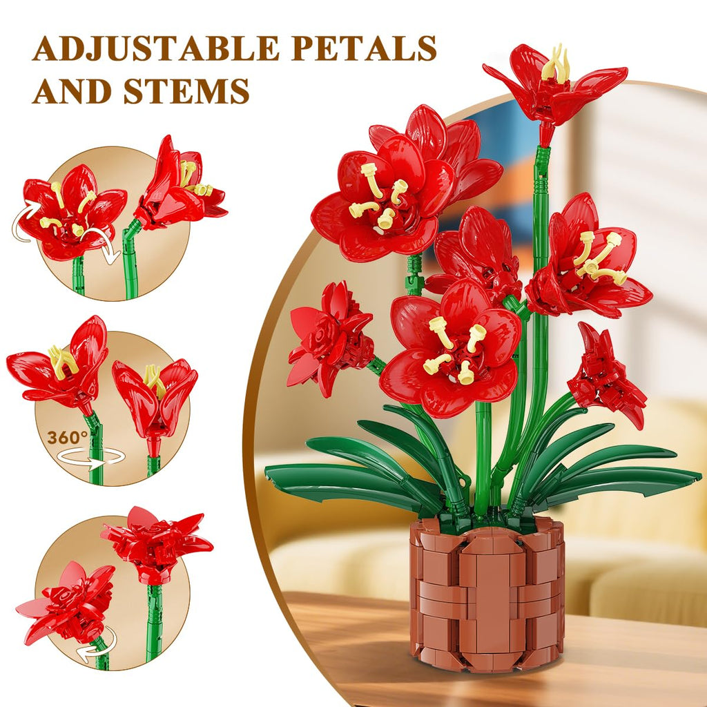 Amaryllis Flower Bonsai Building Set, 503 Pieces
