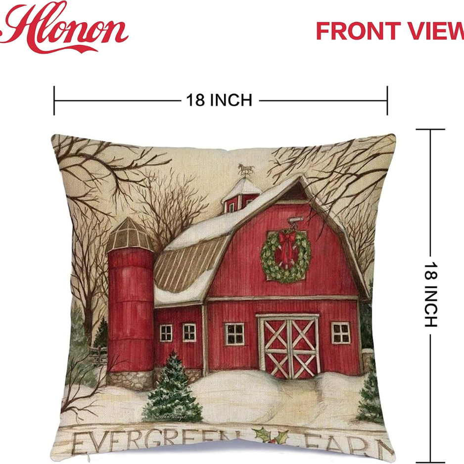 Christmas Linen Pillow Covers, 18 x 18-Inch, Set of 4