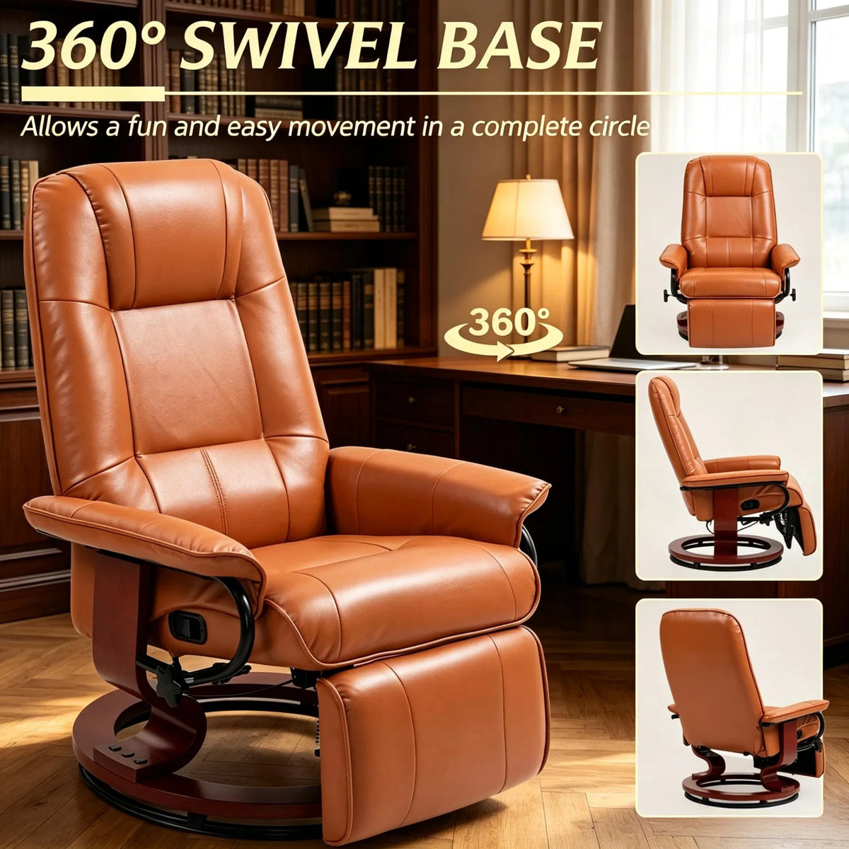 Swivel Recliner with Footrest, Light Brown