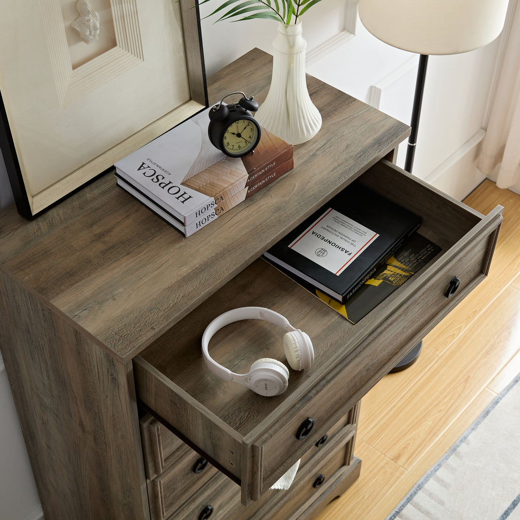 Tall 6-Drawer Dresser with Textured Borders, Gray Wash
