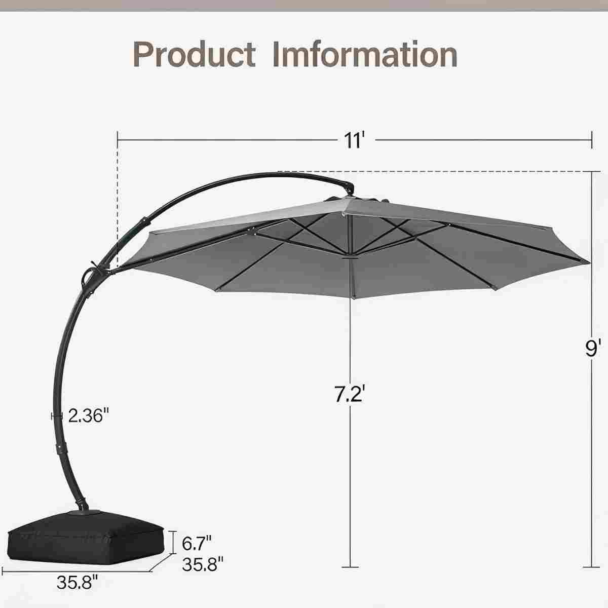 11 ft Round Cantilever Patio Umbrella with Base