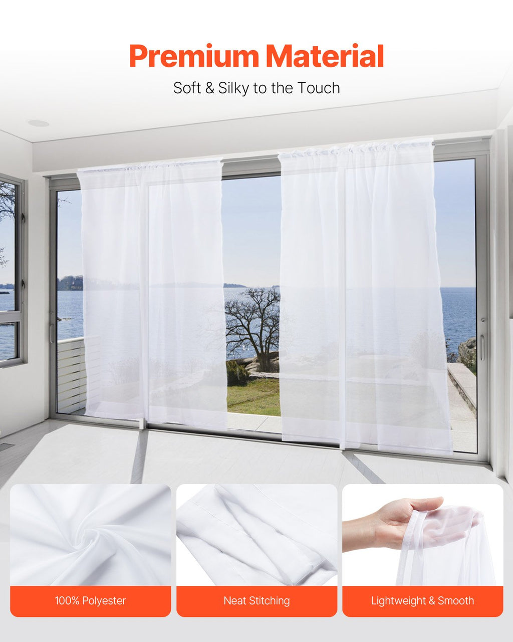 White Sheer Rod Pocket Curtains, 52 x 84-Inch, 2 Panels