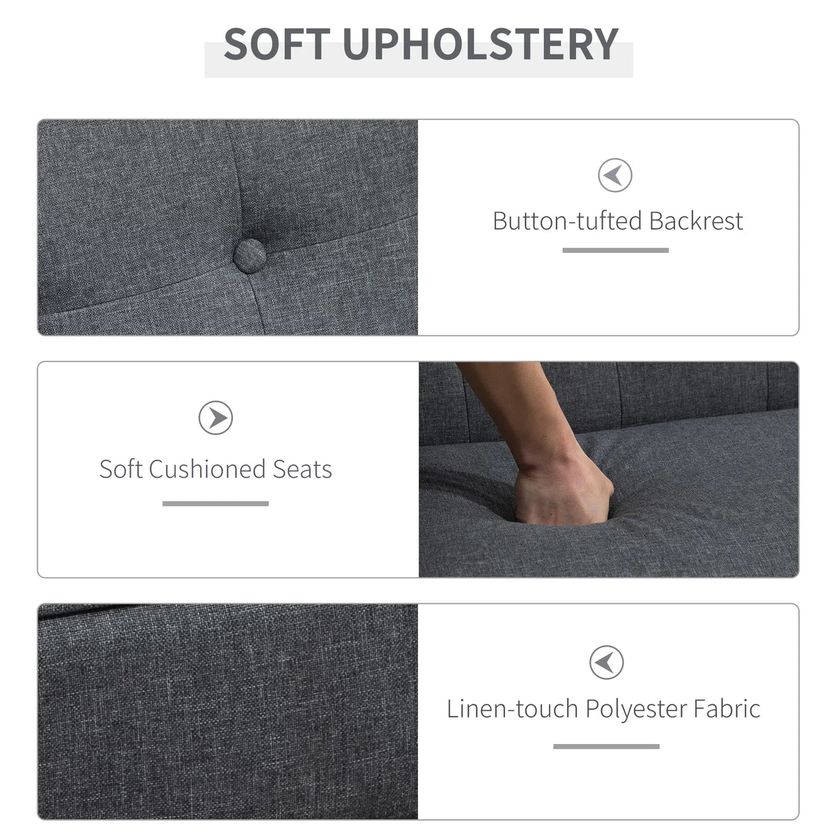 Tufted Loveseat with Wood Legs, 44.5 in, Grey