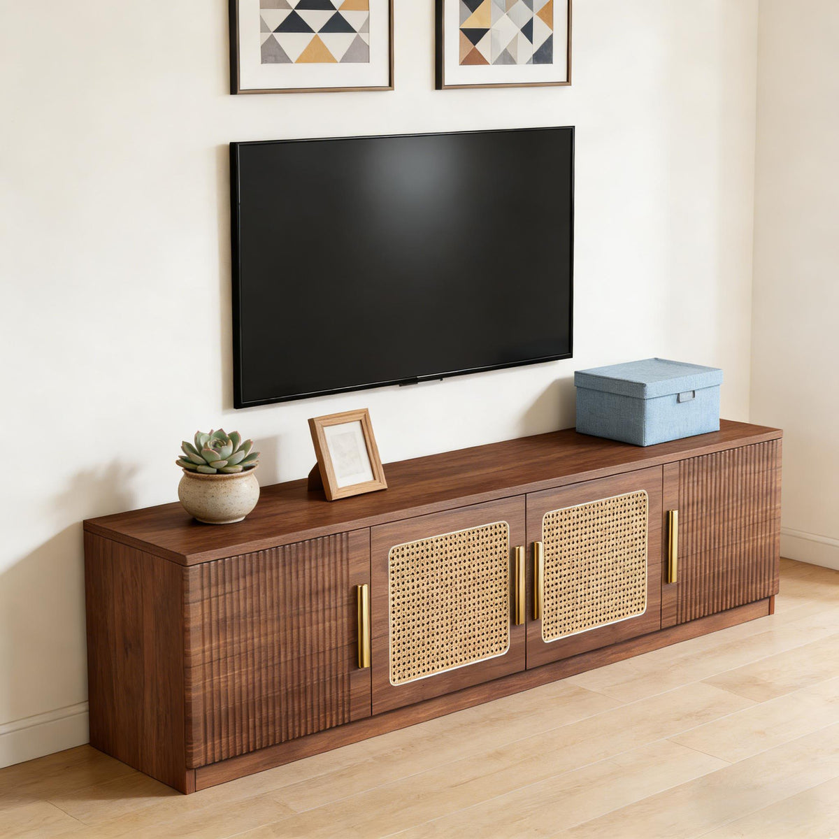 Entertainment Center TV Stand, Rustic Brown