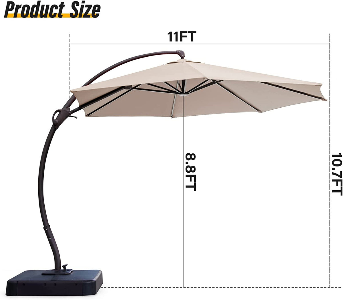 11 ft Round Cantilever Patio Umbrella with Base