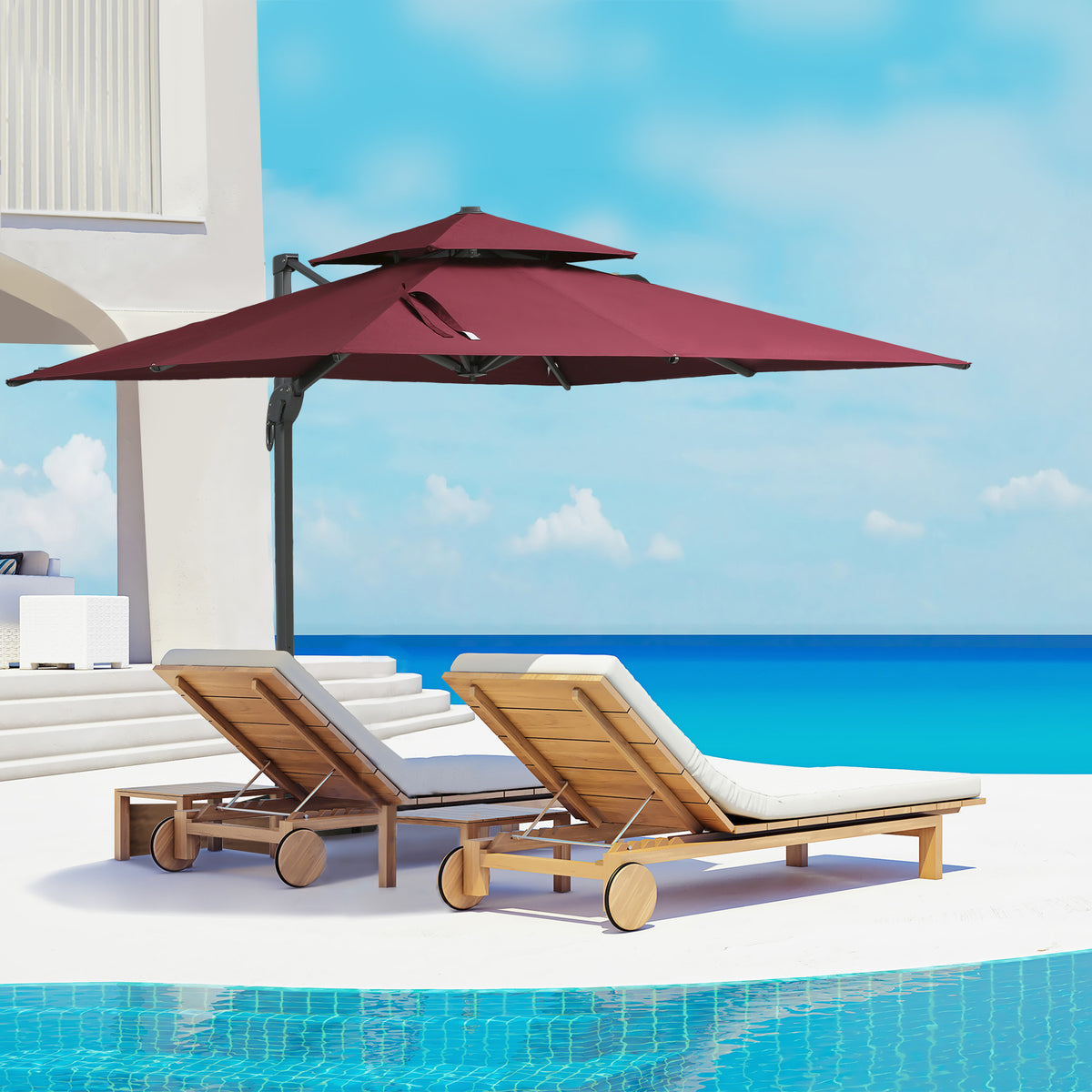 10 ft Cantilever Patio Umbrella, Red