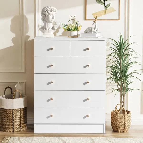 Modern 6-Drawer Dresser, White