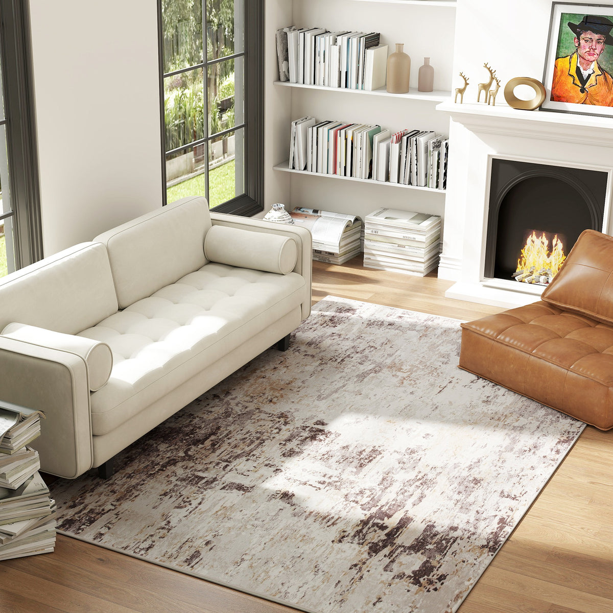 Chenille Abstract Area Rug, 5 x 7 ft, Mixed Brown