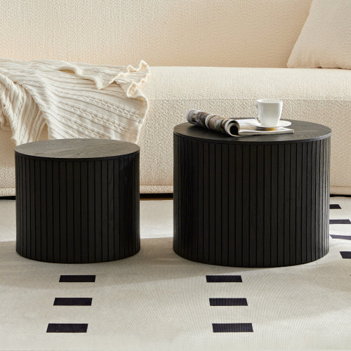 Round Nesting Coffee Table Set, 2 Pieces, Black