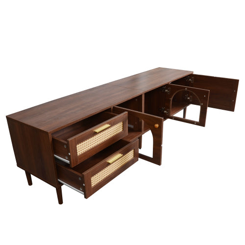 Rattan LED TV Stand for TVs up to 80 in, Dark Brown